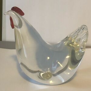 Signed  Glass Chicken Paperweight